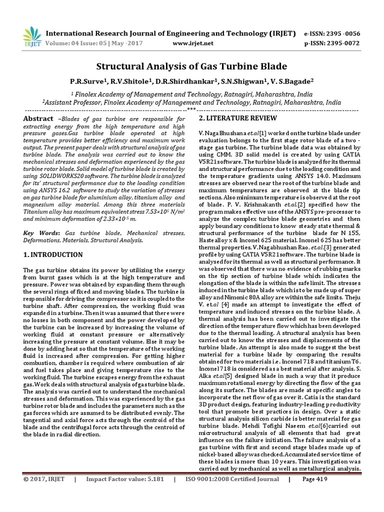 Structural Analysis of Gas Turbine Blade | PDF | Gas Turbine | Stress ...