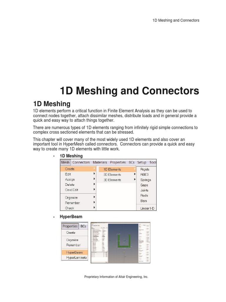 1D Meshing Techniques and Connectors | PDF