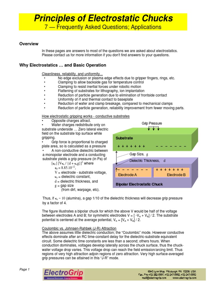 Principle of Electrostatic chuck.pdf Capacitor Electrostatics