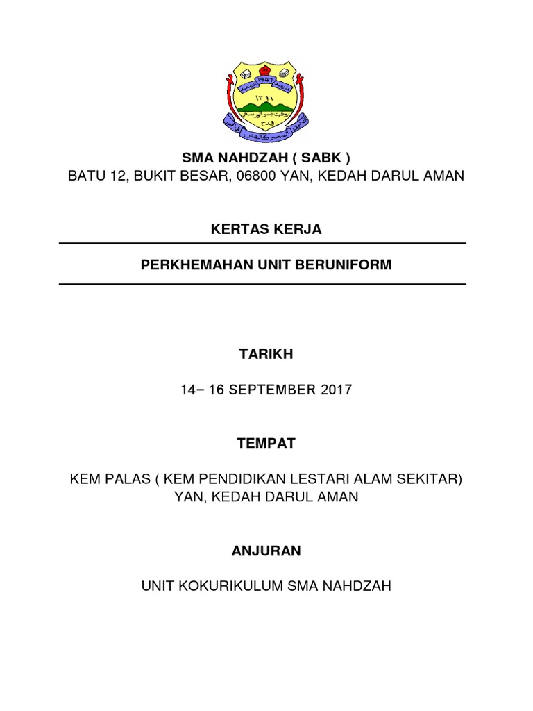 Kertas Kerja Perkhemahan Unit Beruniform  PDF