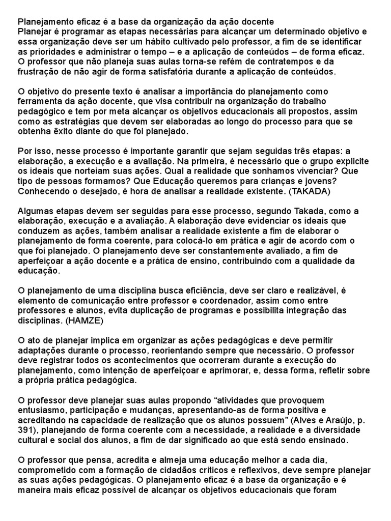 Planejamento Eficaz na Ação Docente | PDF | Planejamento | Escolas