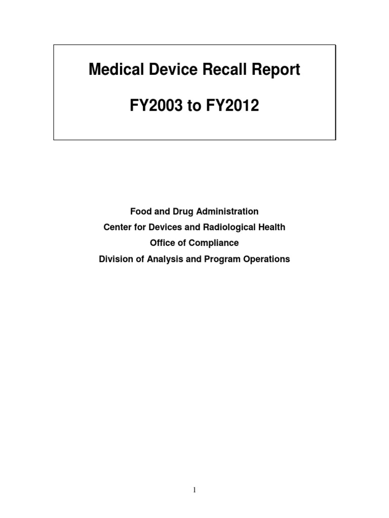 Medical Device Recall Trends FY2003-2012 | PDF | Food And Drug ...