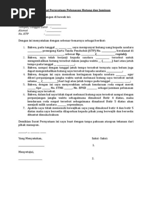 contoh surat pernyataan dan jaminan pelunasan hutang