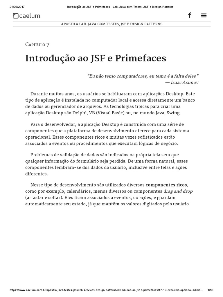 Introdução ao JSF e PrimeFaces | PDF | Modelo cliente – Servidor | Html