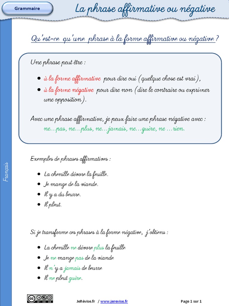 C est Quoi Une Phrase Affirmative Phrase Affirmative Negative | PDF