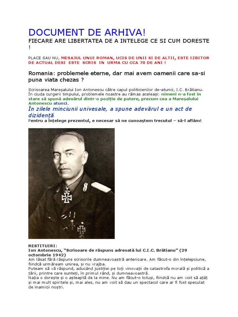 Scrisoarea Maresalului Ion Antonescu Doc