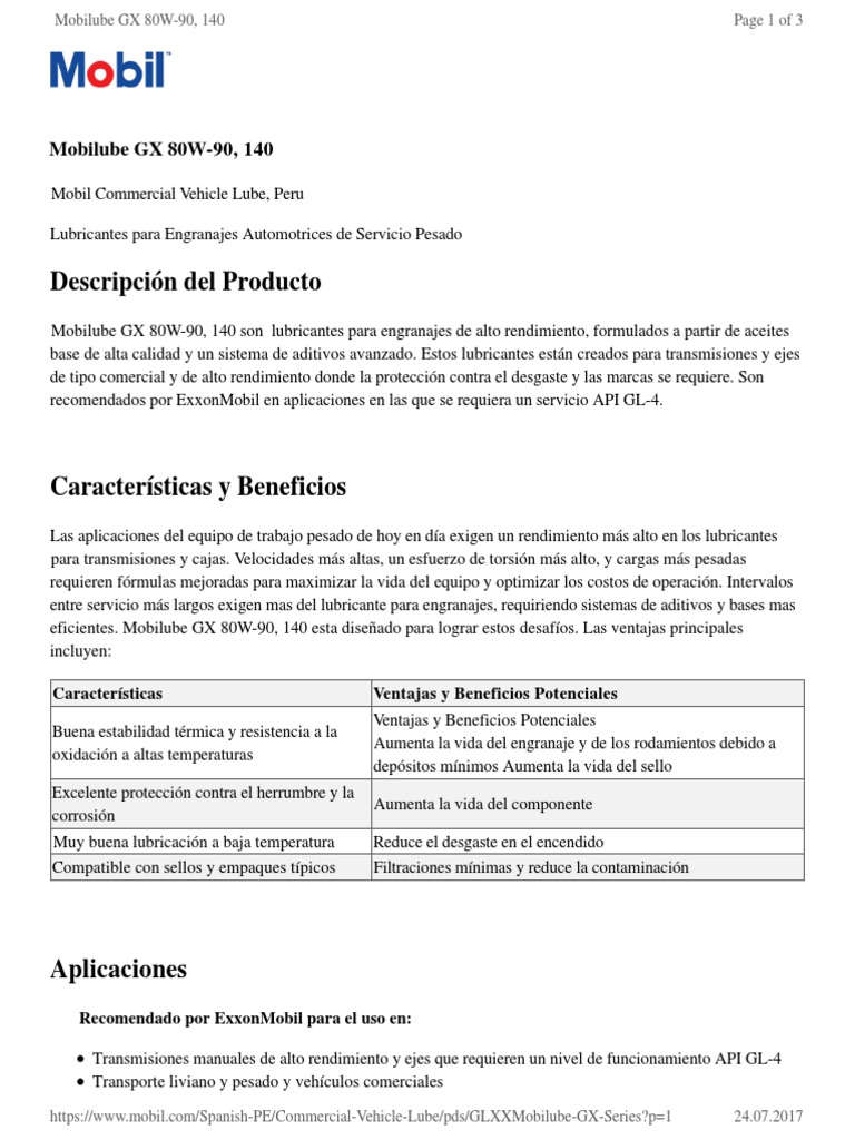 Mobilube GX 80W-90 | PDF | Lubricante | Engranaje
