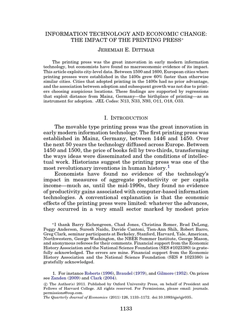 Dittmarimpact of the Printing Press Printing Printing Press