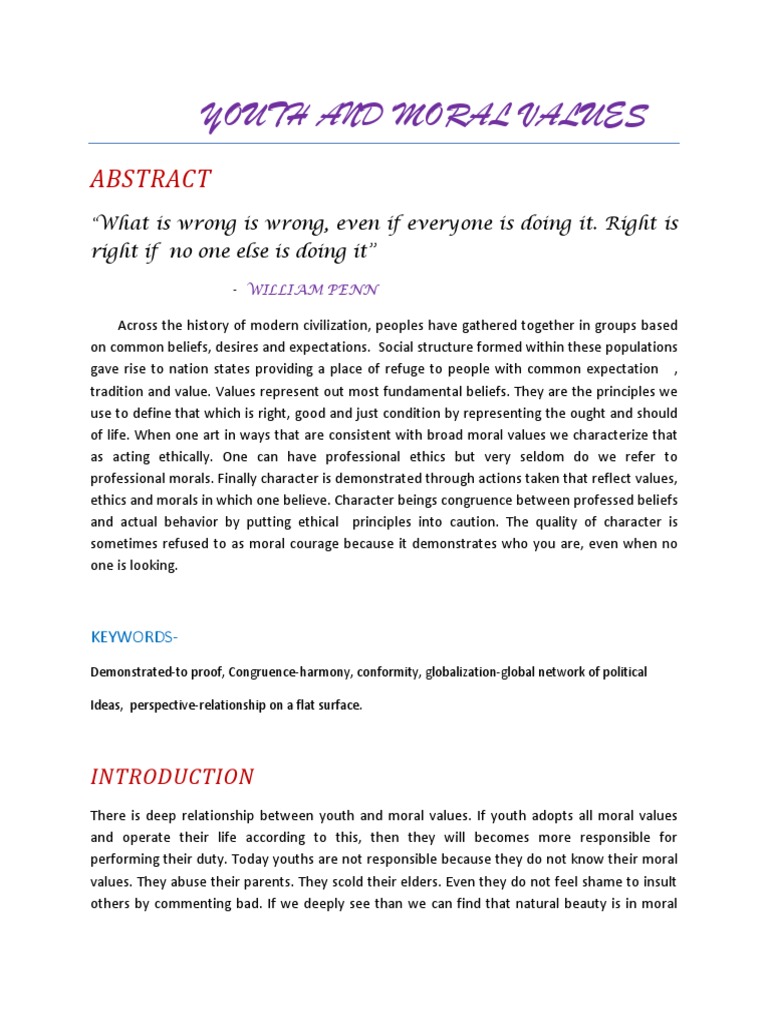 Youth's Role in Upholding Moral Values | PDF | Value (Ethics) | Morality