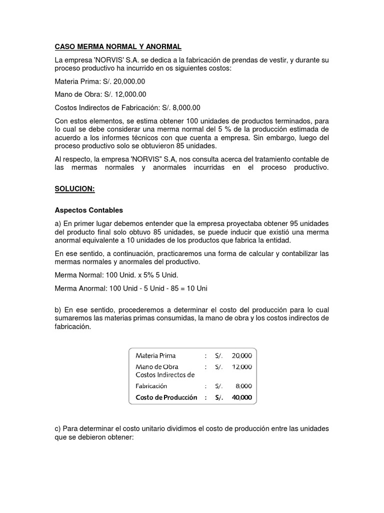 Asientos Contables de Mermas Normales y Anormales | PDF | Finanzas y ...