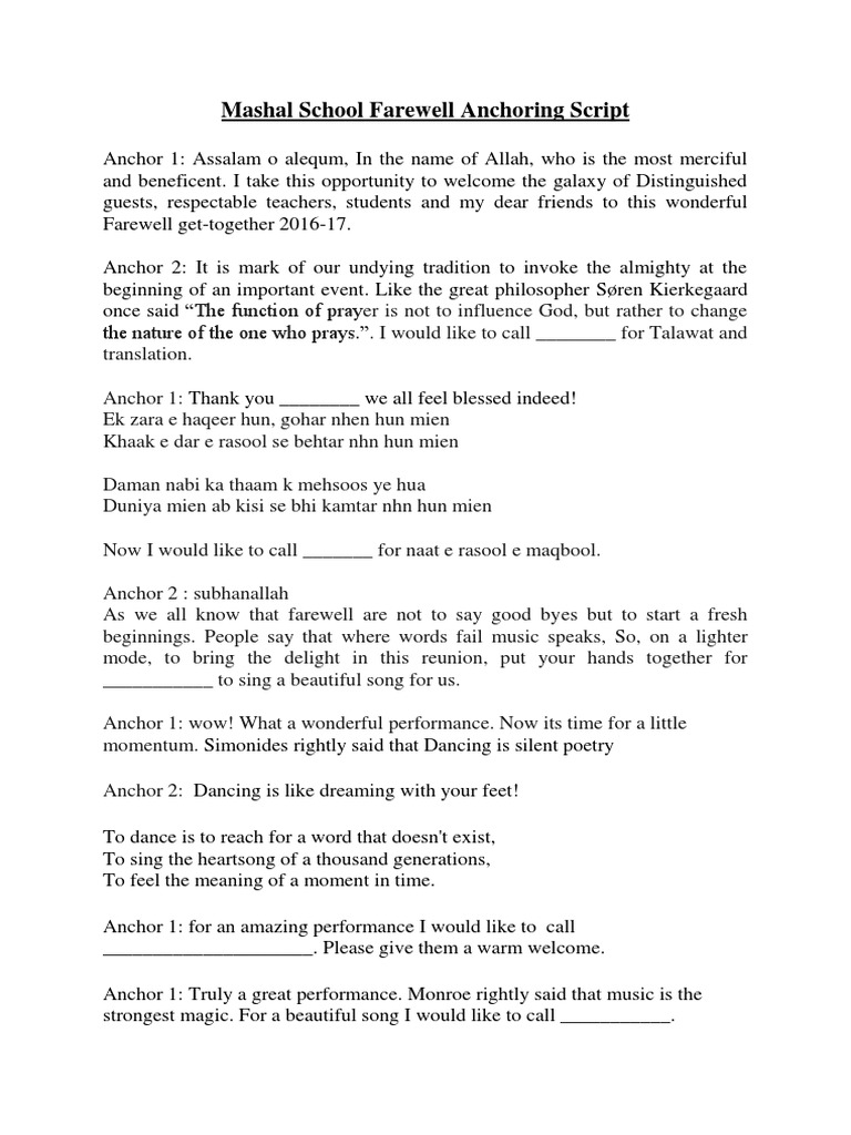 Master Of Ceremony Script For Farewell Party Best Mc Script