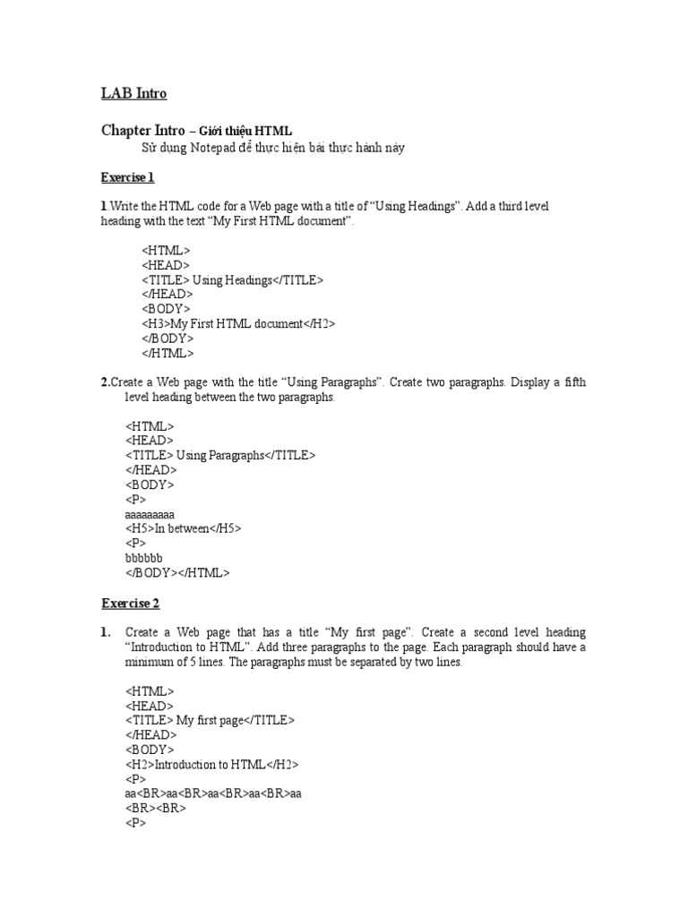 Lab HTML Intro | PDF | Html | Paragraph