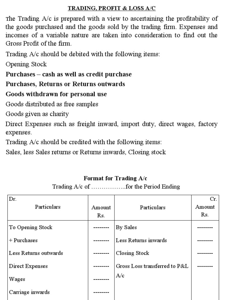 Trading and Profit & Loss Account Guide | PDF | Debits And Credits ...