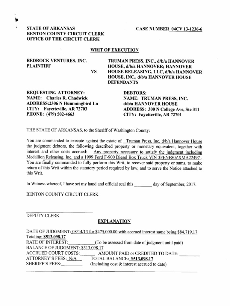 Bedrock Writ Of Execution Writ Judgment Law 