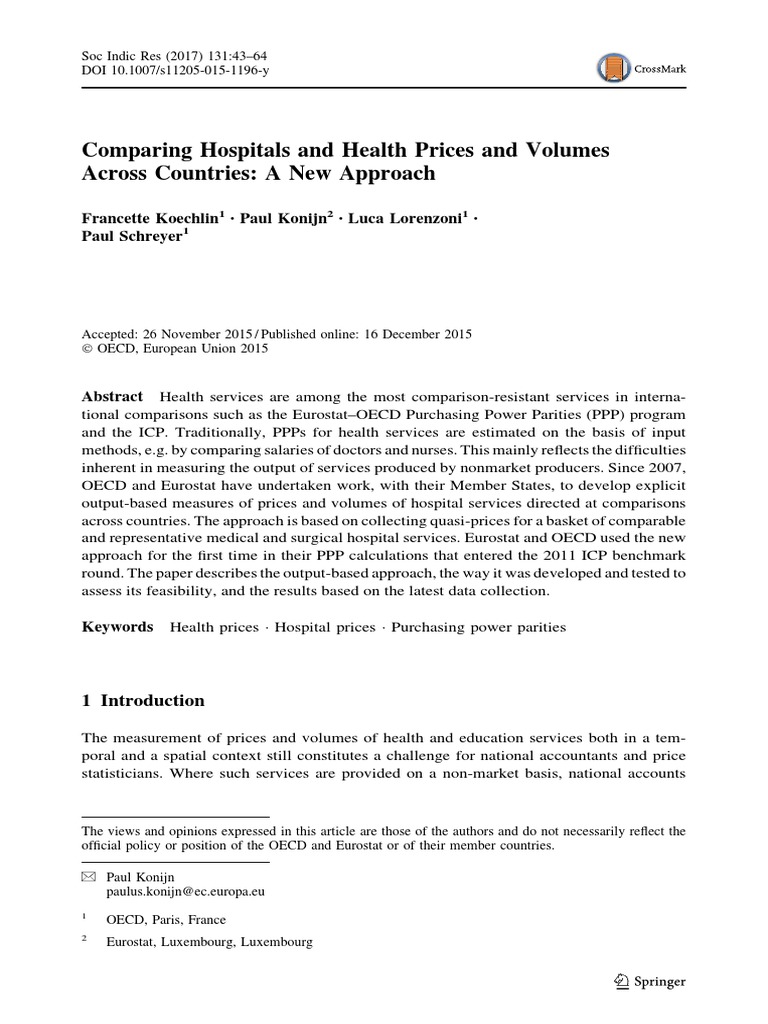 Comparing Hospitals and Health Prices and Volumes Across Countries: A ...