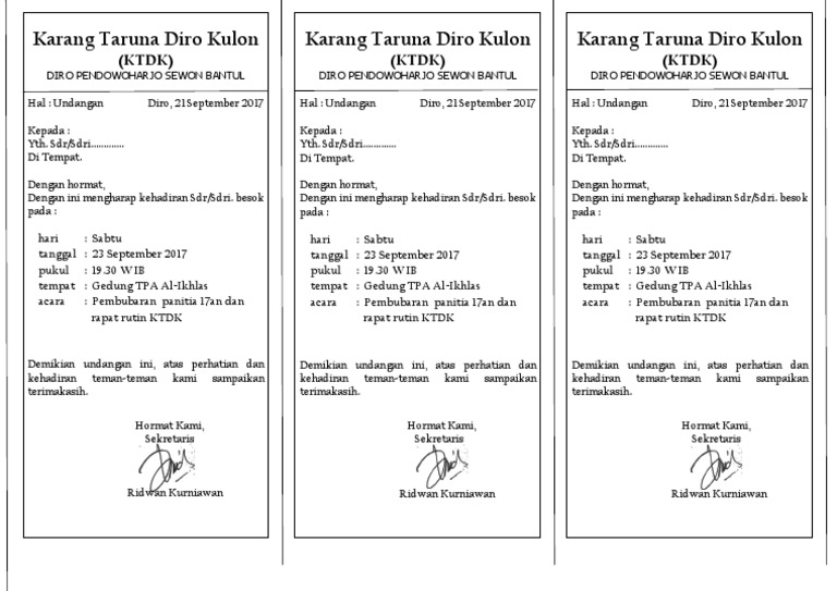 72+ Contoh Undangan Rapat Pembubaran Panitia Gratis