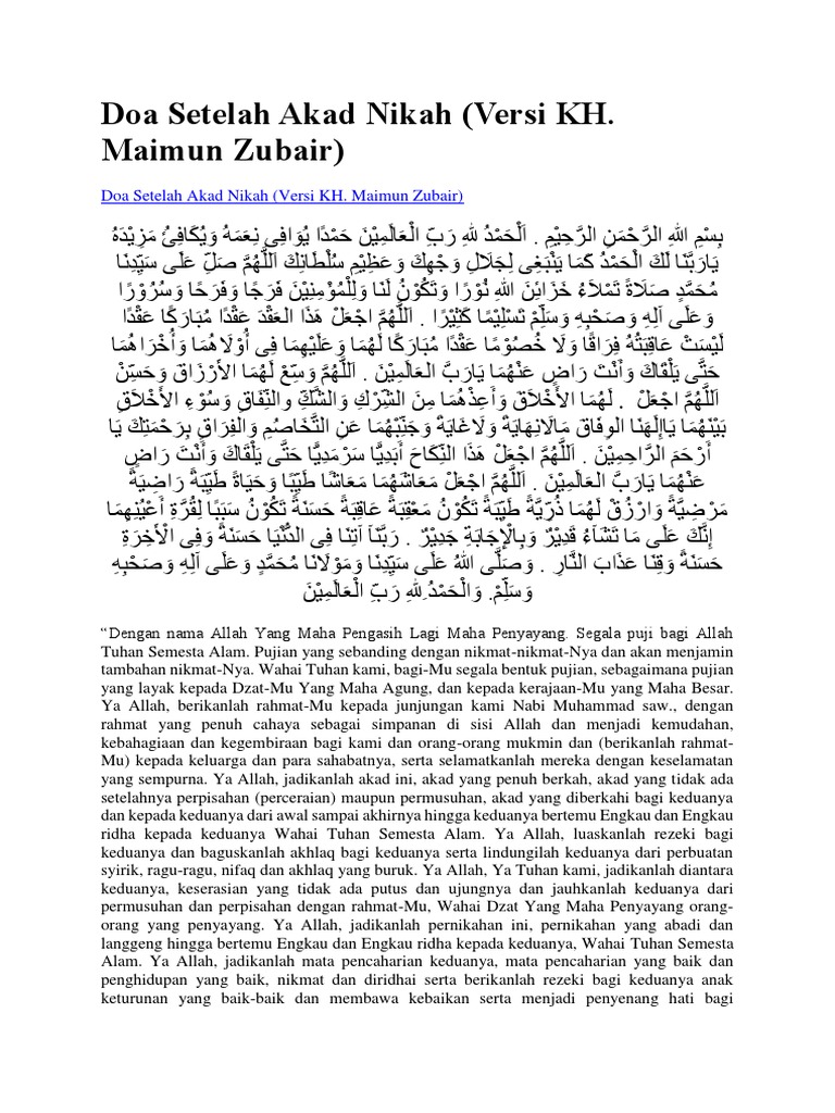 Doa Setelah Akad Nikah