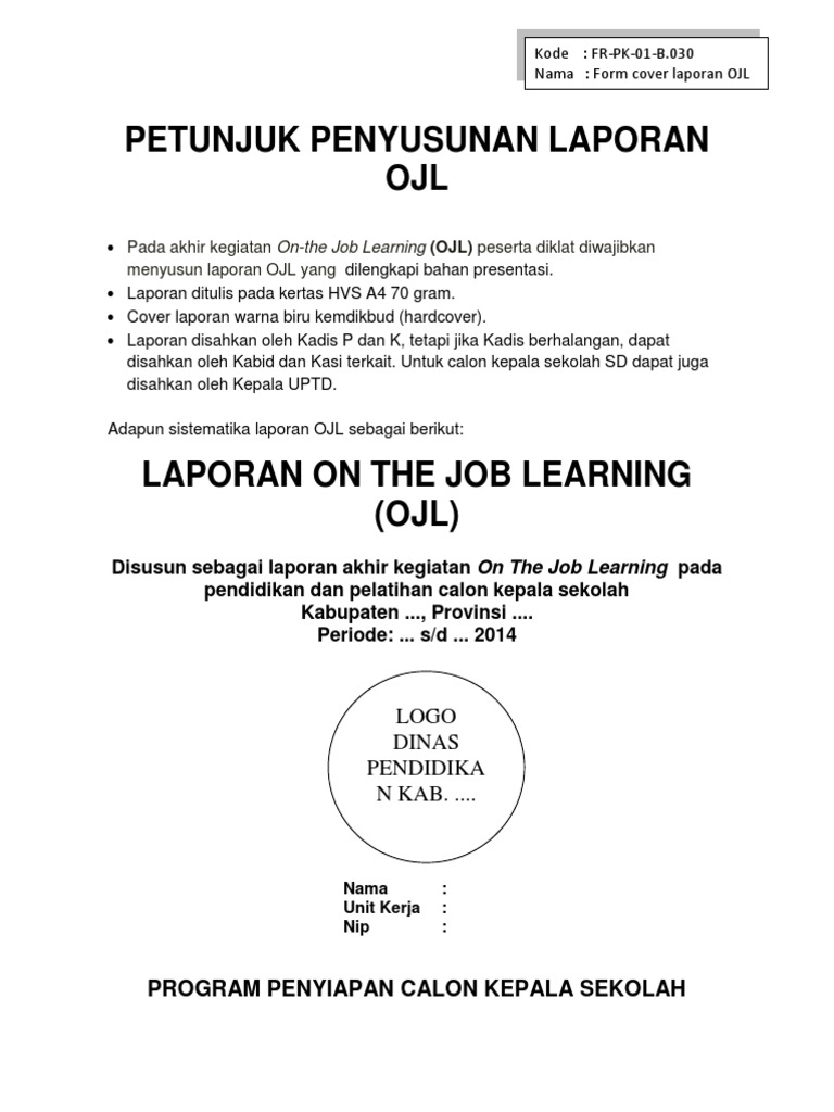 Contoh Laporan Ojl Kepala Sekolah Sd Kumpulan Contoh Laporan