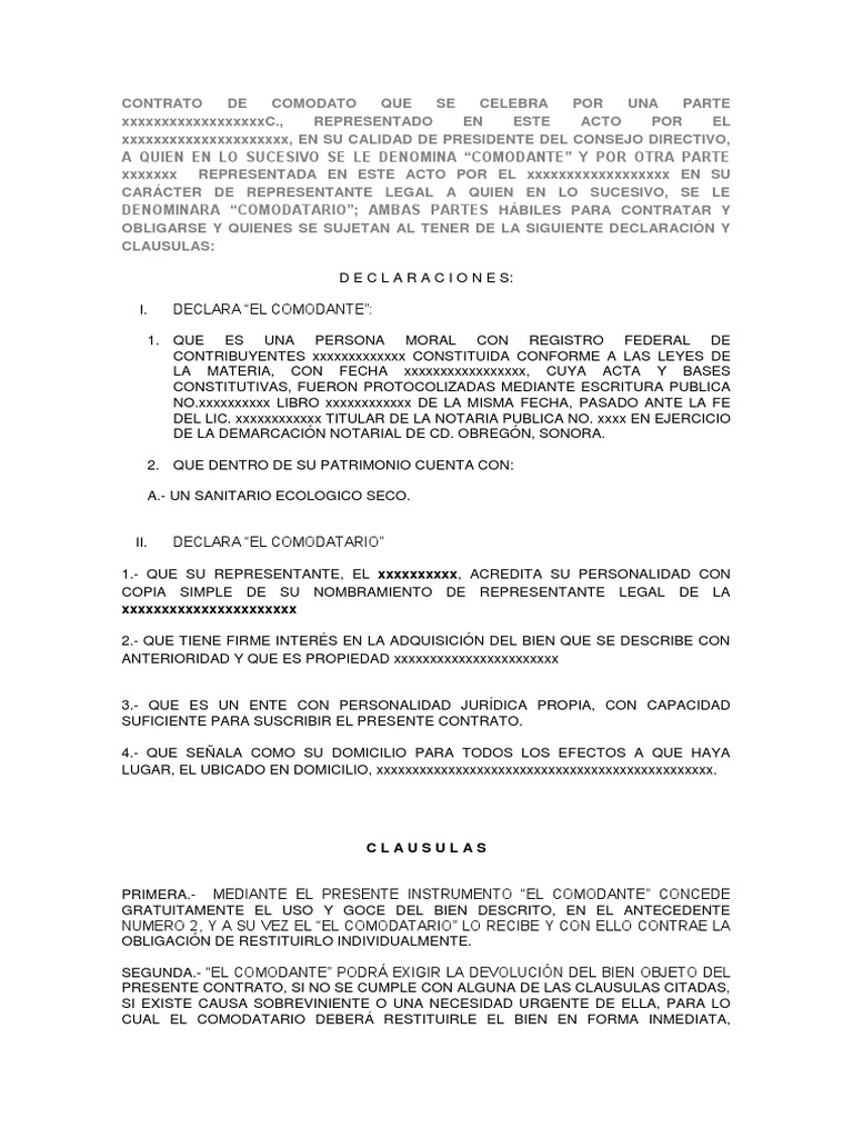 14 contrato de comodato ejemplo