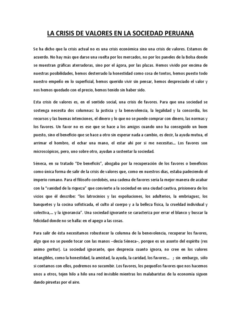 La Crisis de Valores en La Sociedad Peruana | PDF | Comportamiento ...