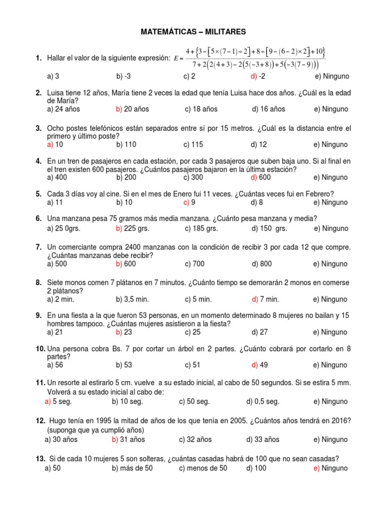 Problemas Matemáticos y Lógicos para Pruebas Militares | PDF ...