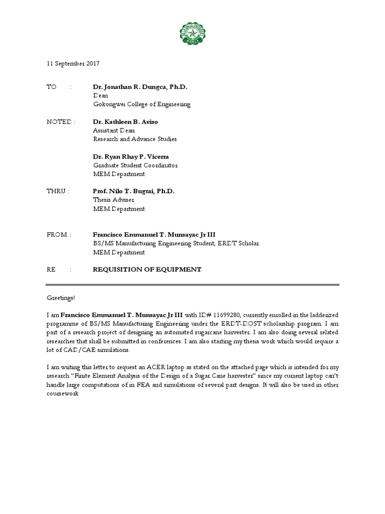 Request for Laptop for Research Project | PDF