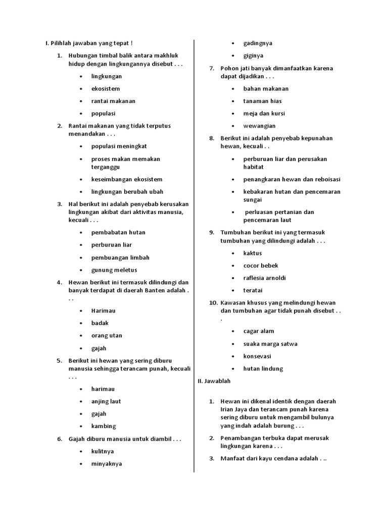 Latihan Soal Ipa Elosistem