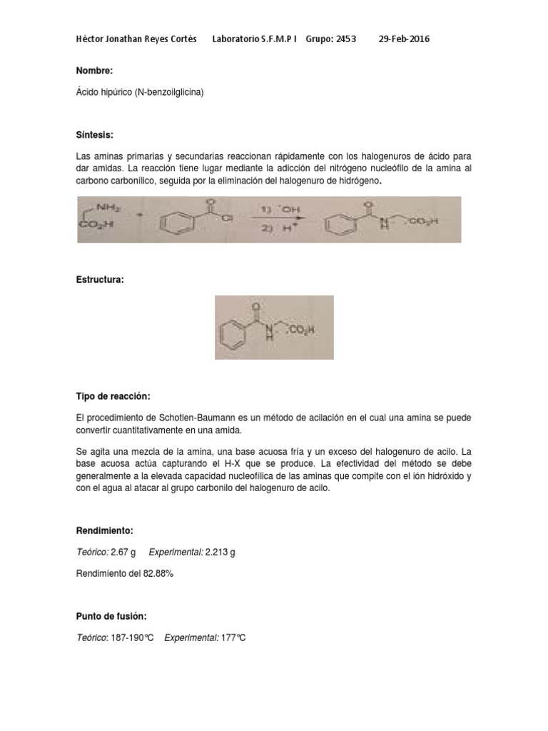 ácido hipurico | Química Orgánica | Sustancias químicas