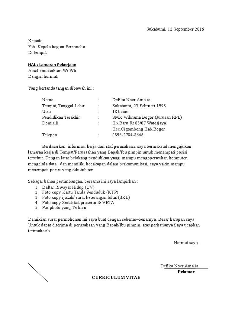 Lamaran Pekerjaan Cv