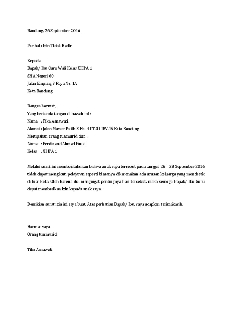 Download 81+ Contoh Surat Surat Izin Sekolah Karena Urusan Keluarga Terbaru Gratis