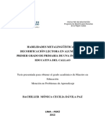 2012 - Dávila - Habilidades Metalinguísticas y Decodificación Lectora en Alumnos Del Primer Grado de Primaria de Una Institución Educativa Del Callao PDF