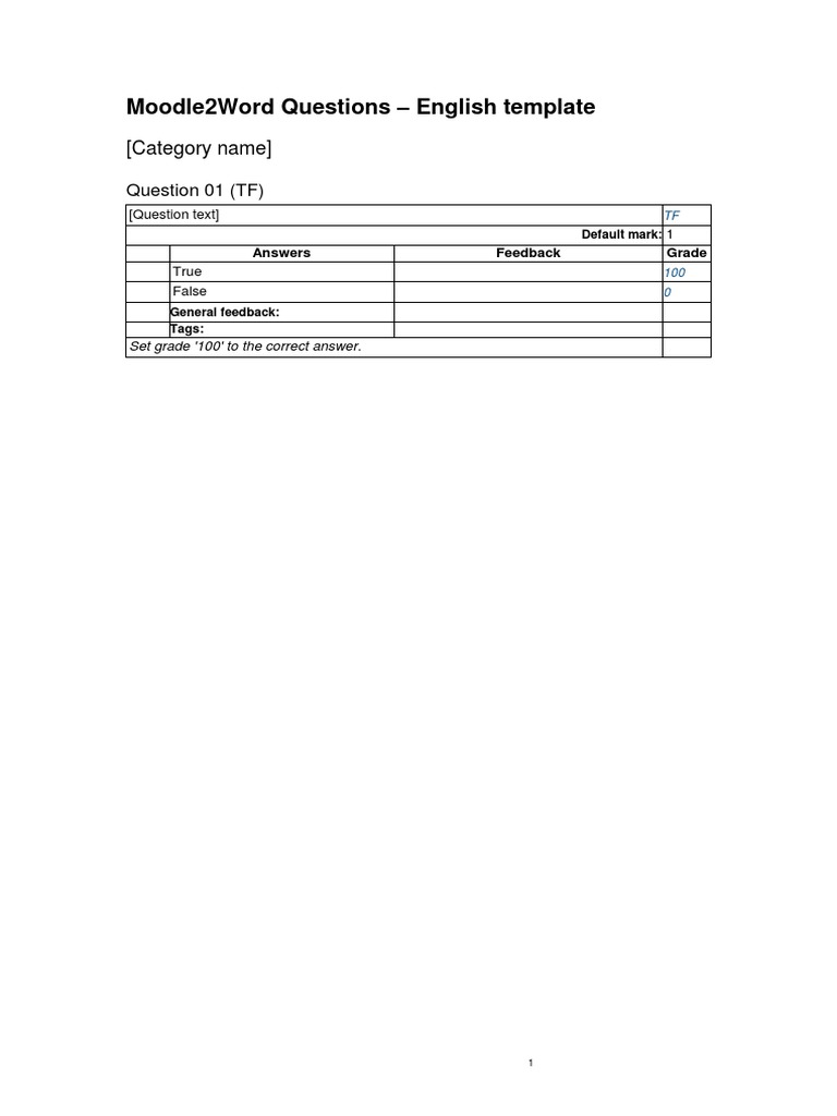 Moodle2Word Question Template Guide | PDF