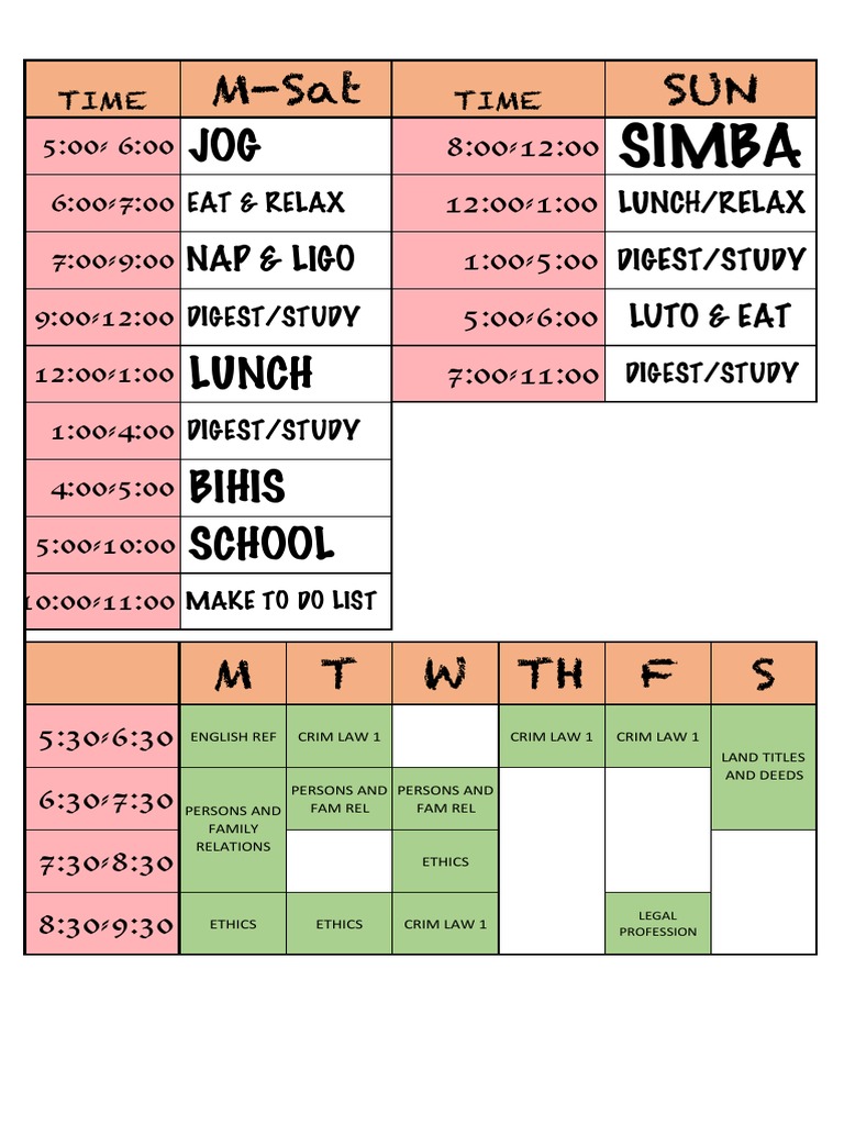 Weekly Study Schedule Overview | PDF | Cooking, Food & Wine | Foreign ...