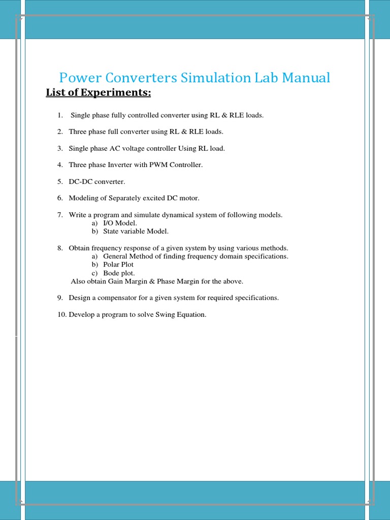 Power Converters Lab Manual Using MATLAB | PDF | Computer Engineering ...