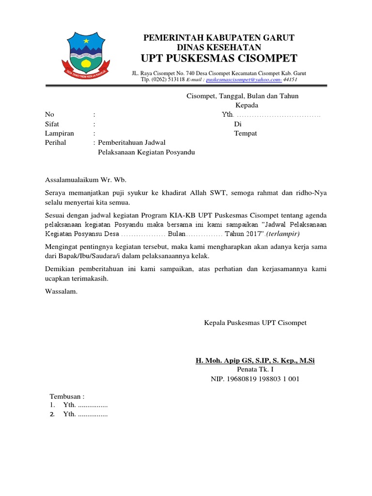 Surat Pemberitahuan Jadwal Kegiatan Posyandu