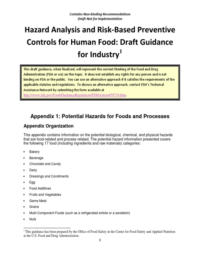 FDA Hazard Analysis Guidance for Food | PDF | Food And Drug ...