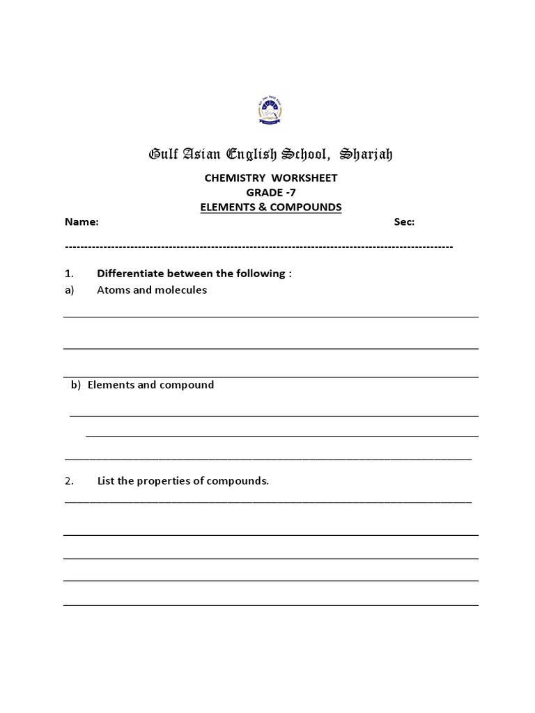 328_chemistry Worksheet Grade 7 Elements Coumponds 2017
