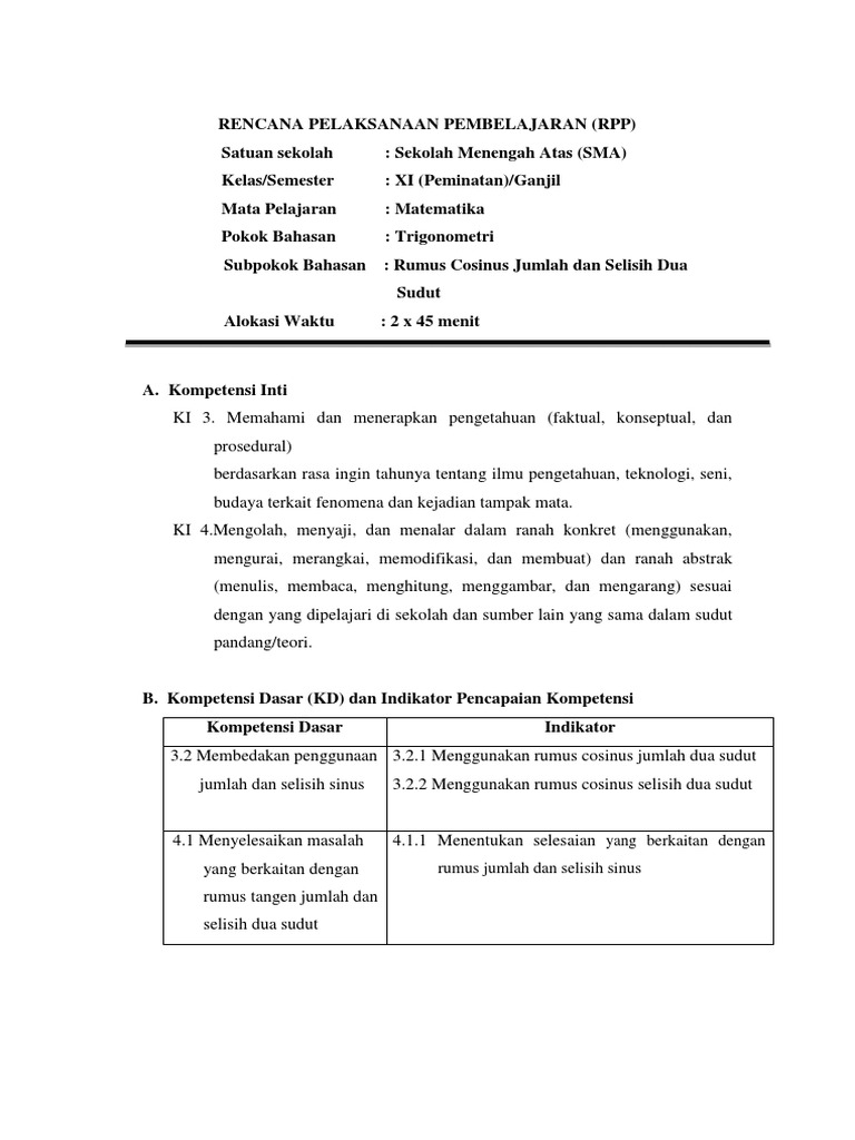 Soal Rumus Jumlah Dan Selisih Dua Sudut