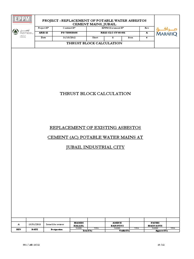 Thrust Block Calculation Pipe (Fluid Conveyance) Mechanical Engineering