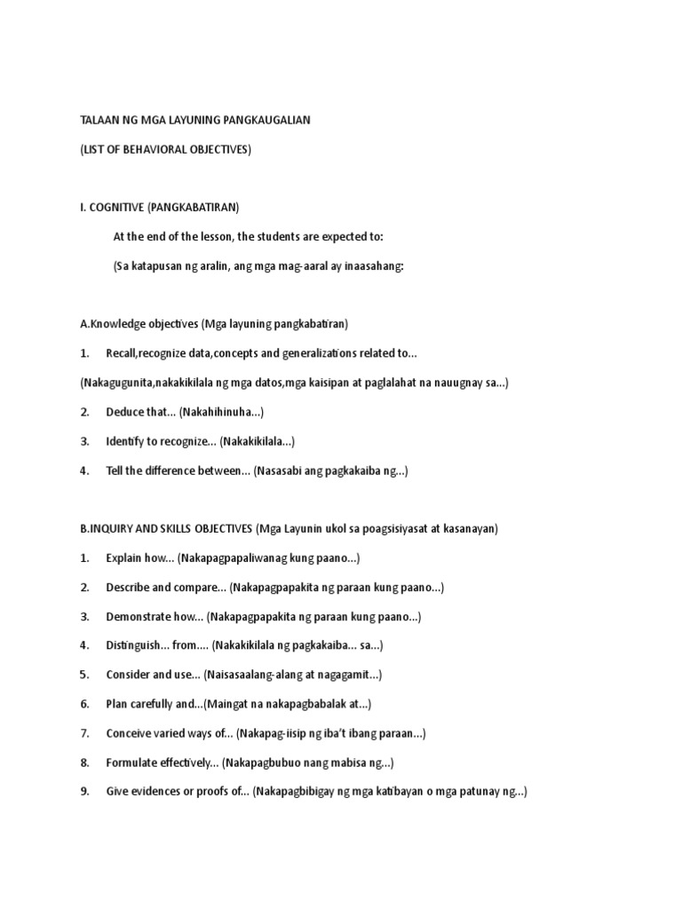 Layunin Blooms Taxonomy | PDF