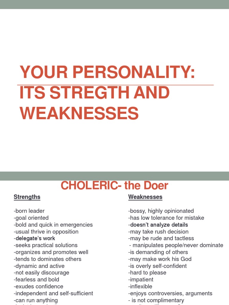 Choleric Personality: Strengths & Weaknesses | PDF | Psychology ...