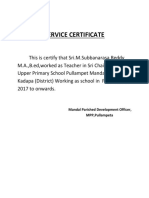 Service Certificate: Mandal Parished Development Officer, MPP, Pullampeta