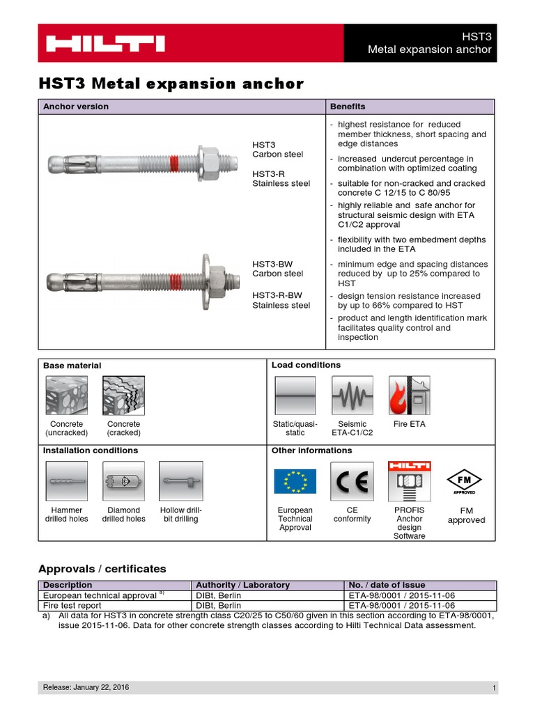 Technical Data Sheet For The HST3 Metal Expansion Anchor Technical