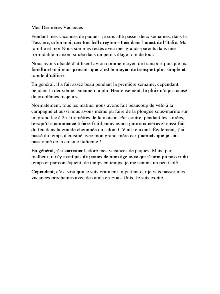 Mes Dernieres Vacances Simple Pdf