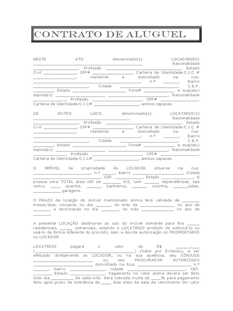 Contrato de Aluguel | Aluguel | Economias