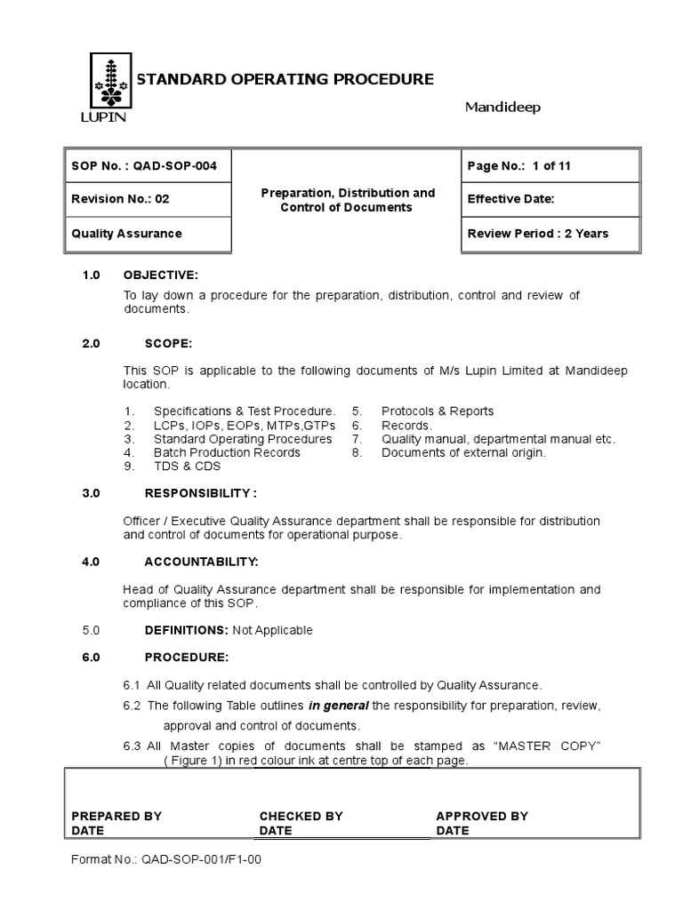 SOP for Document Control in QA | PDF | Quality Assurance | Verification ...