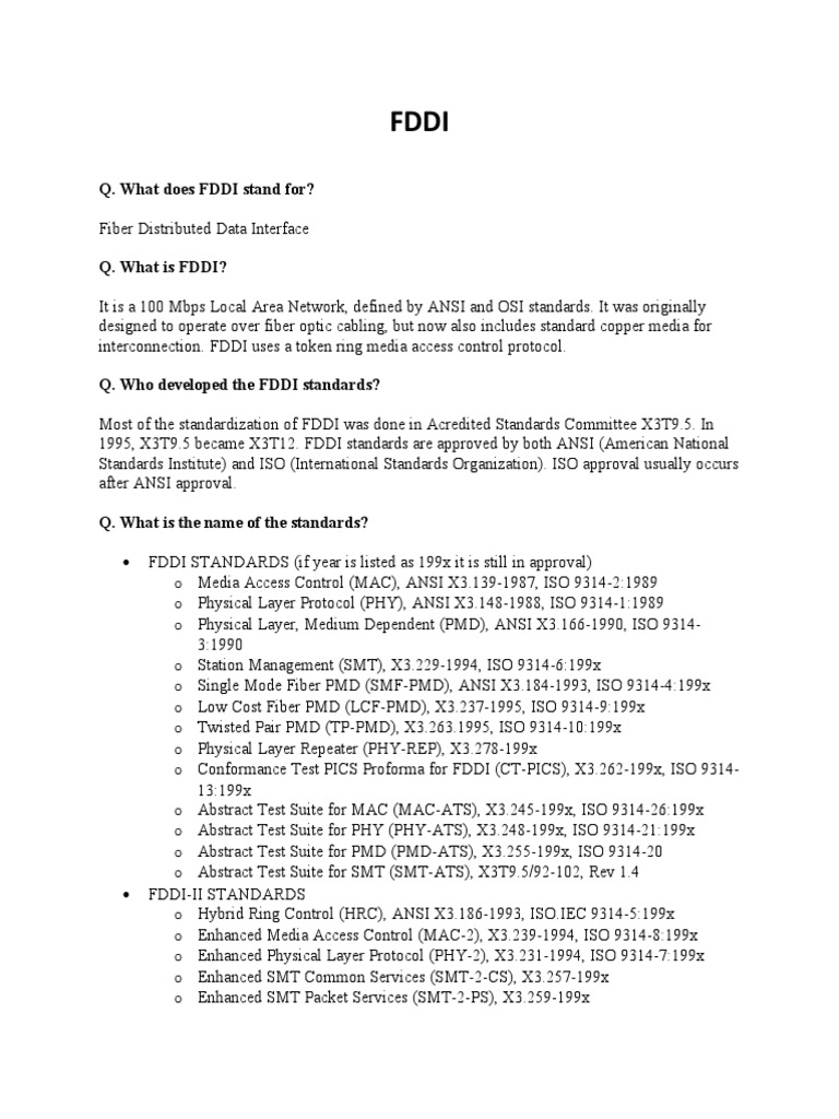 Understanding FDDI Standards and Protocols | PDF | Transmission Control ...