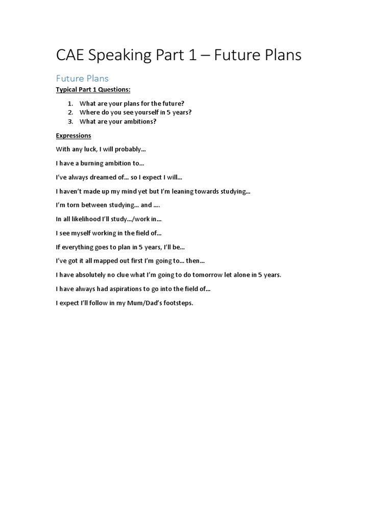 CAE Speaking Part 1: Future Plans | PDF