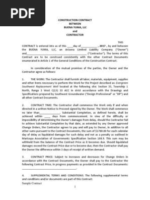 Sample Construction Contract
