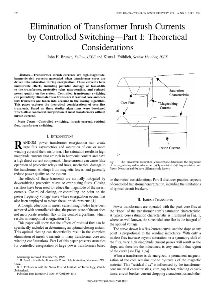 Elimination of Transformer Inrush Currents by Controlled Switching PDF ...